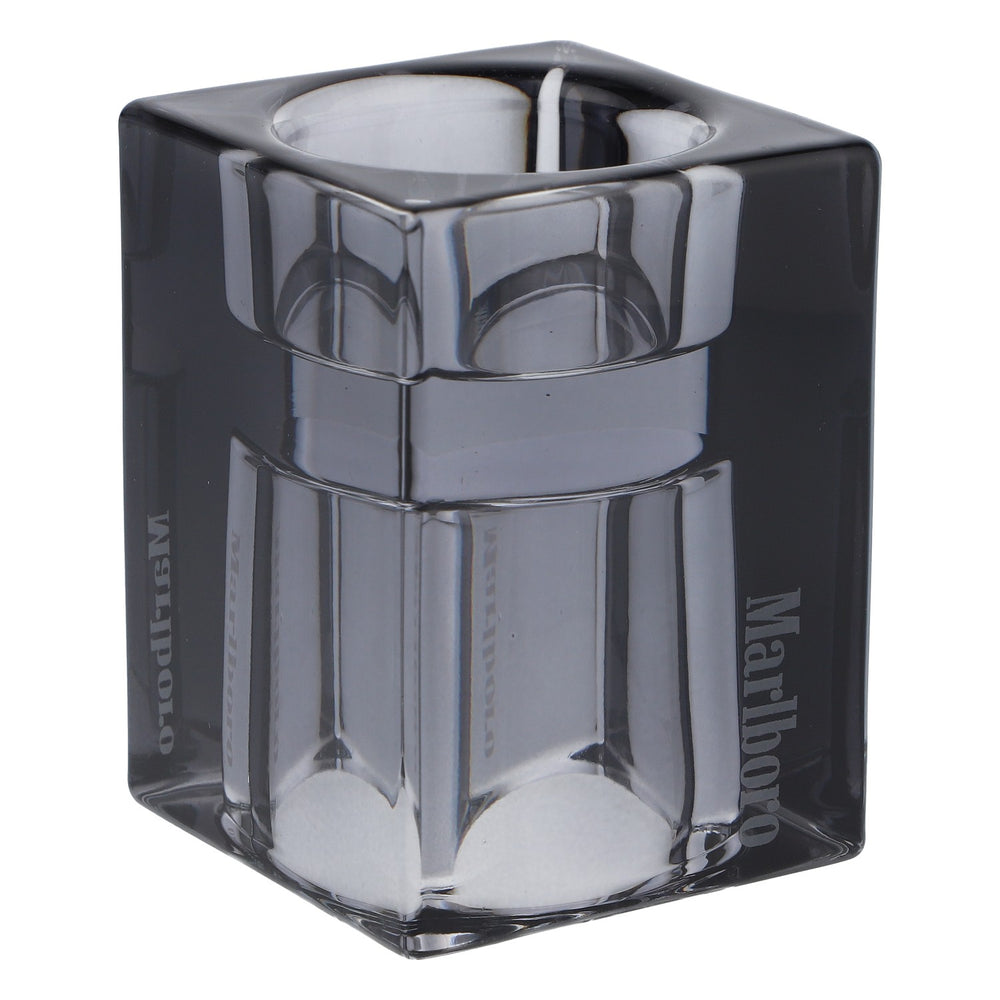 Marlboro Zigaretten Glas 6x6cm Windlicht Glas Schwarz mit schwarzem Logo