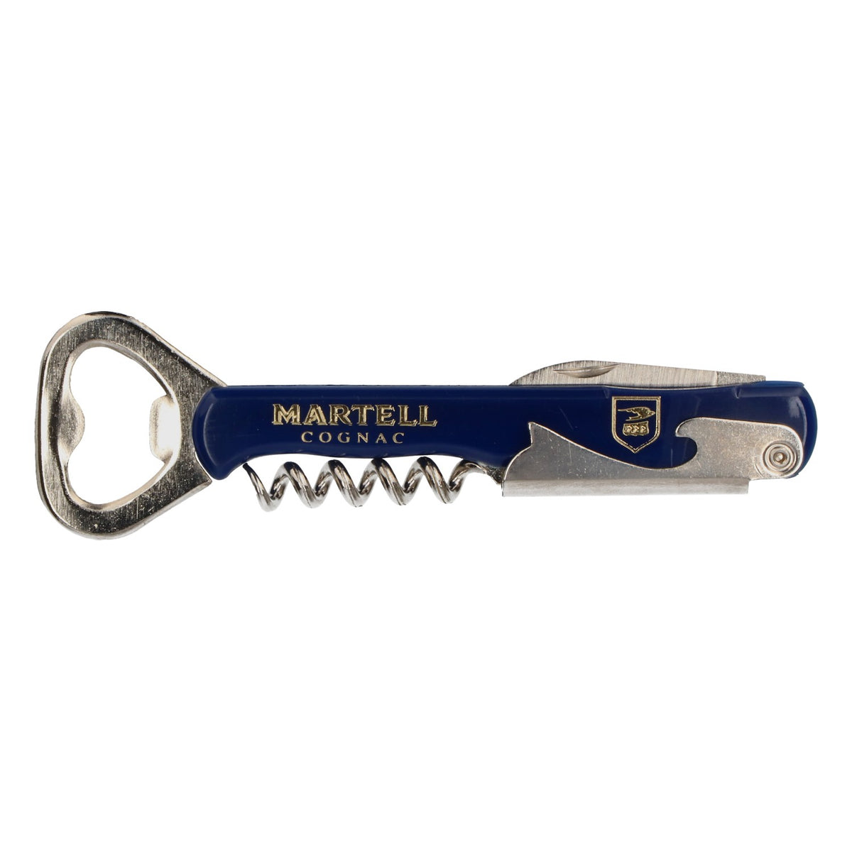 Martell Cognac Flaschenöffner Kapselheber mit Korkenzieher Edelstahl blau – Ansicht 2