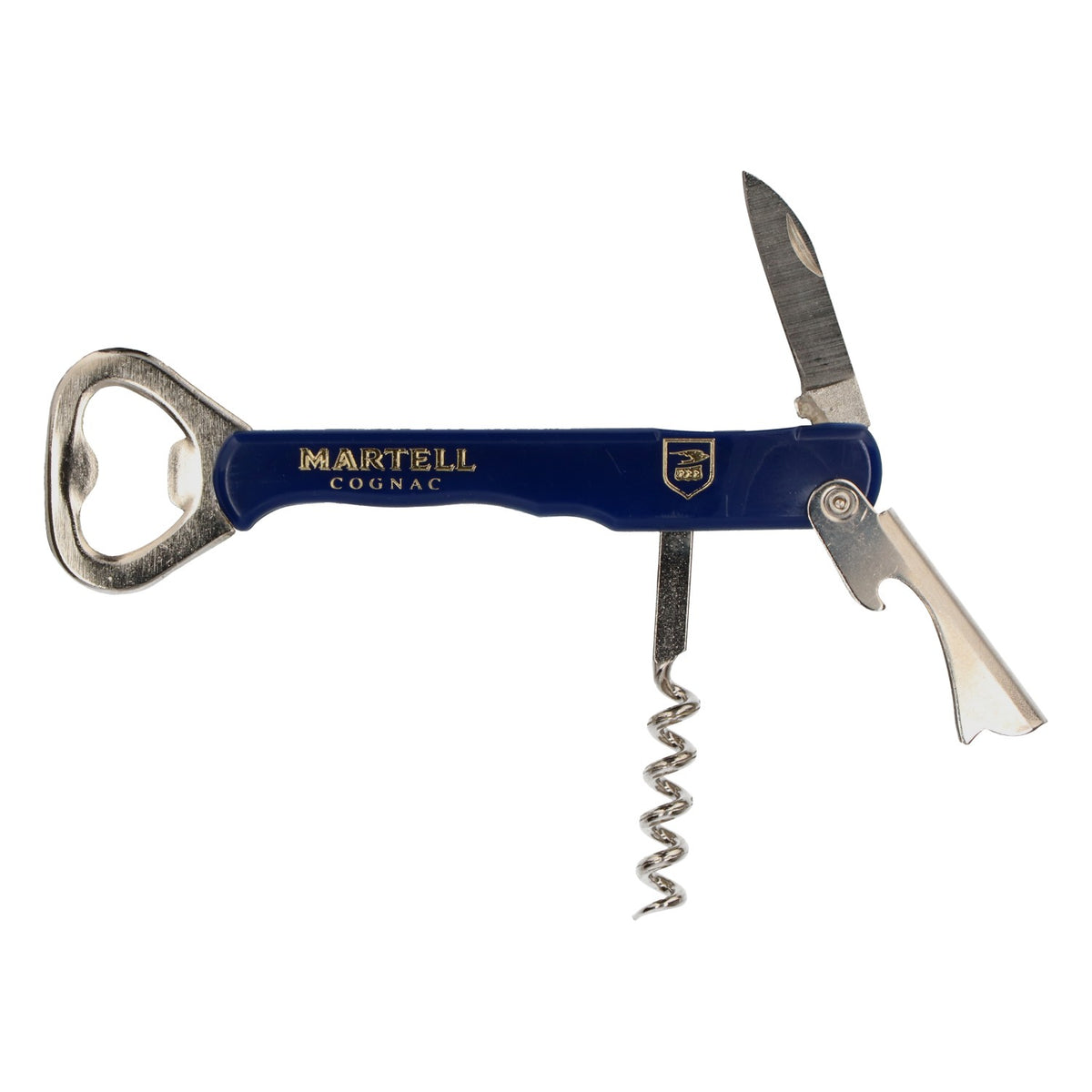 Martell Cognac Flaschenöffner Kapselheber mit Korkenzieher Edelstahl blau – Ansicht 4