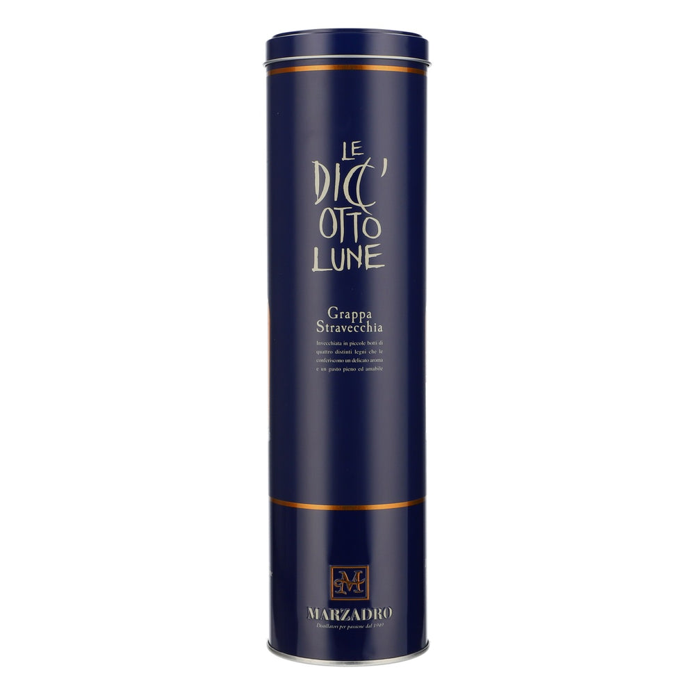 Marzadro Grappa Blechdose Flaschen-Verpackung Blau Geschenkverpackung