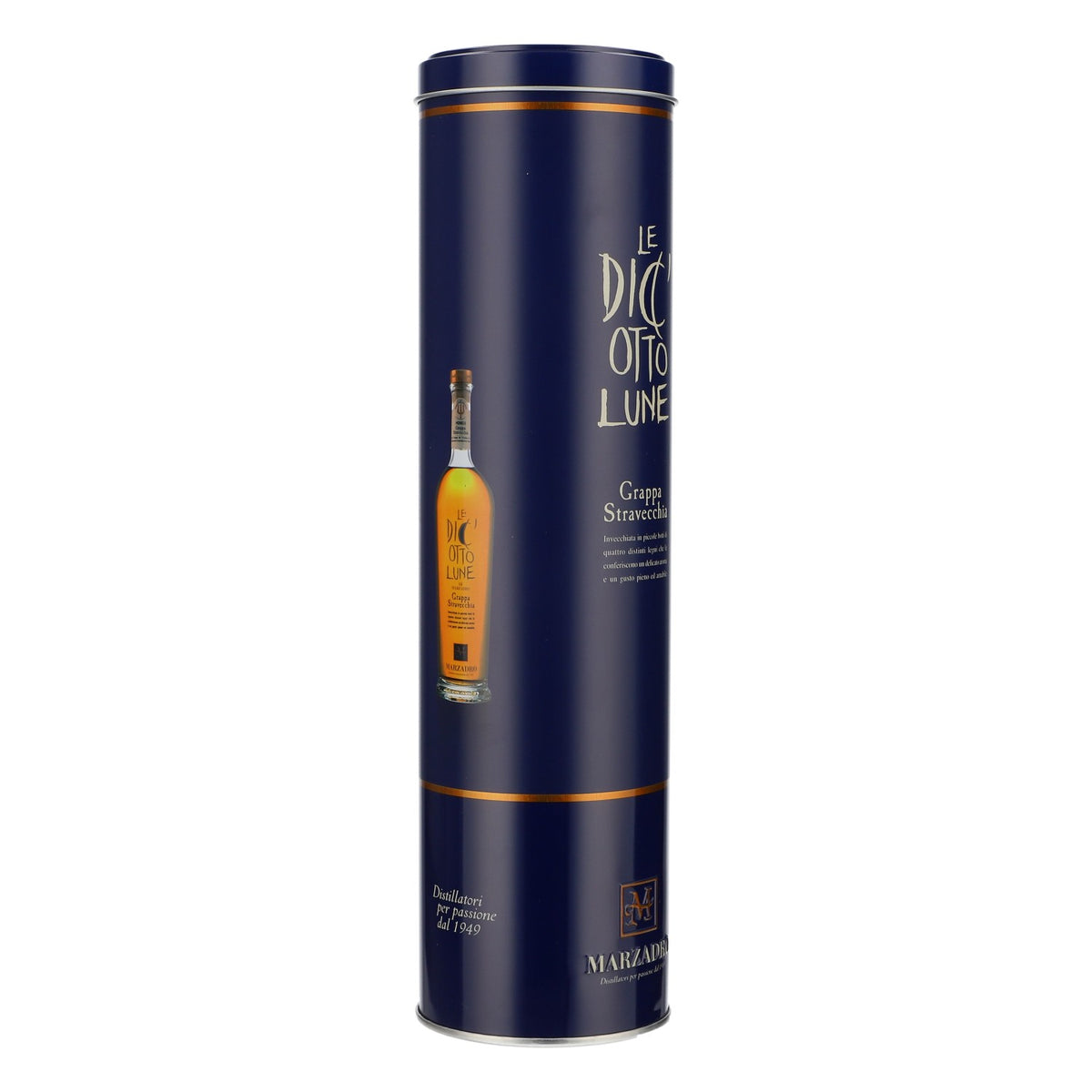 Marzadro Grappa Blechdose Flaschen-Verpackung Blau Geschenkverpackung – Ansicht 2