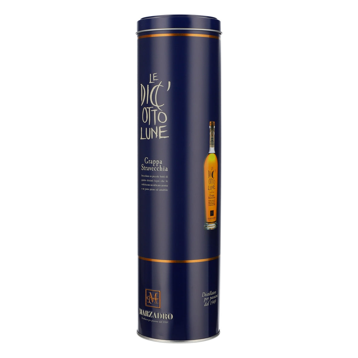Marzadro Grappa Blechdose Flaschen-Verpackung Blau Geschenkverpackung – Ansicht 4