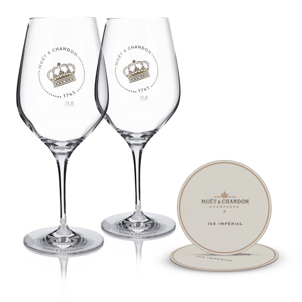 Moet Chandon Champagner Bundle Set aus Stielglas und einem Untersetzer
