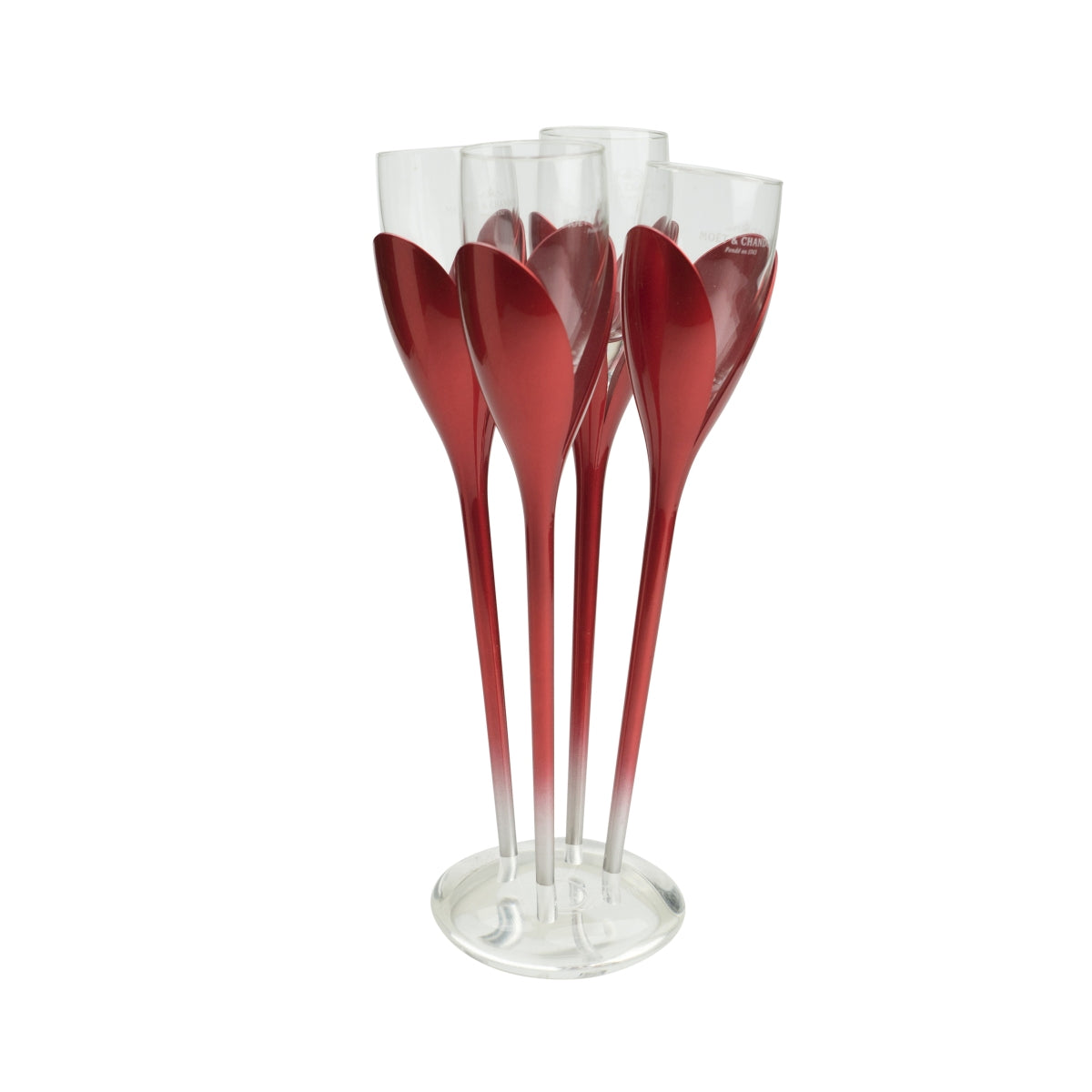 Moet Chandon Champagner Glashalter Set inkl 6 Gläser + 4 Tulpen + Ständer Rot