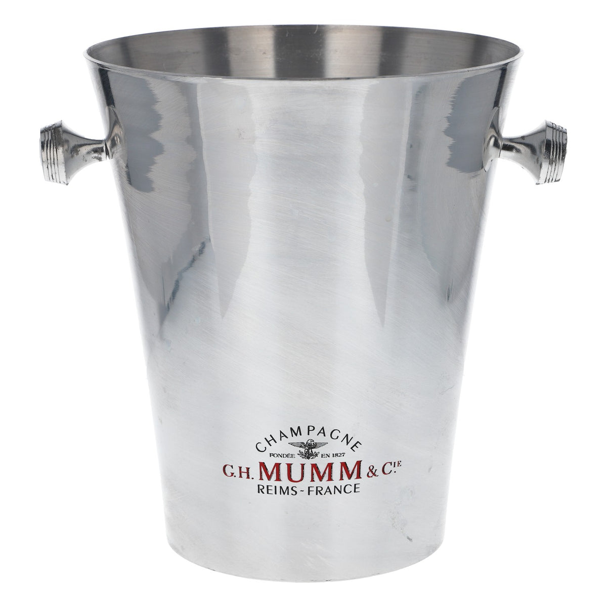 Mumm Champagner Flaschenkühler Eiswürfelbehälter Metall silber Sektkühler