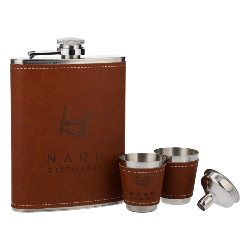 Nagu Gin Flachmann Set Edelstahl Trichter 2 Schnapsbecher braun Geschenk