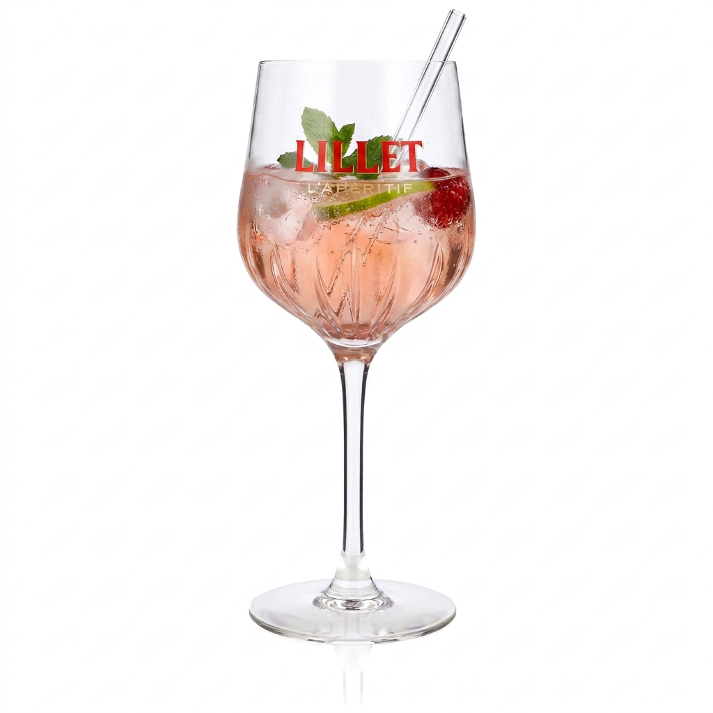 Original Lillet Signature Glas 0,45l Aperitif Weinglas mit Eichstrich und edlem Glasrelief-Design