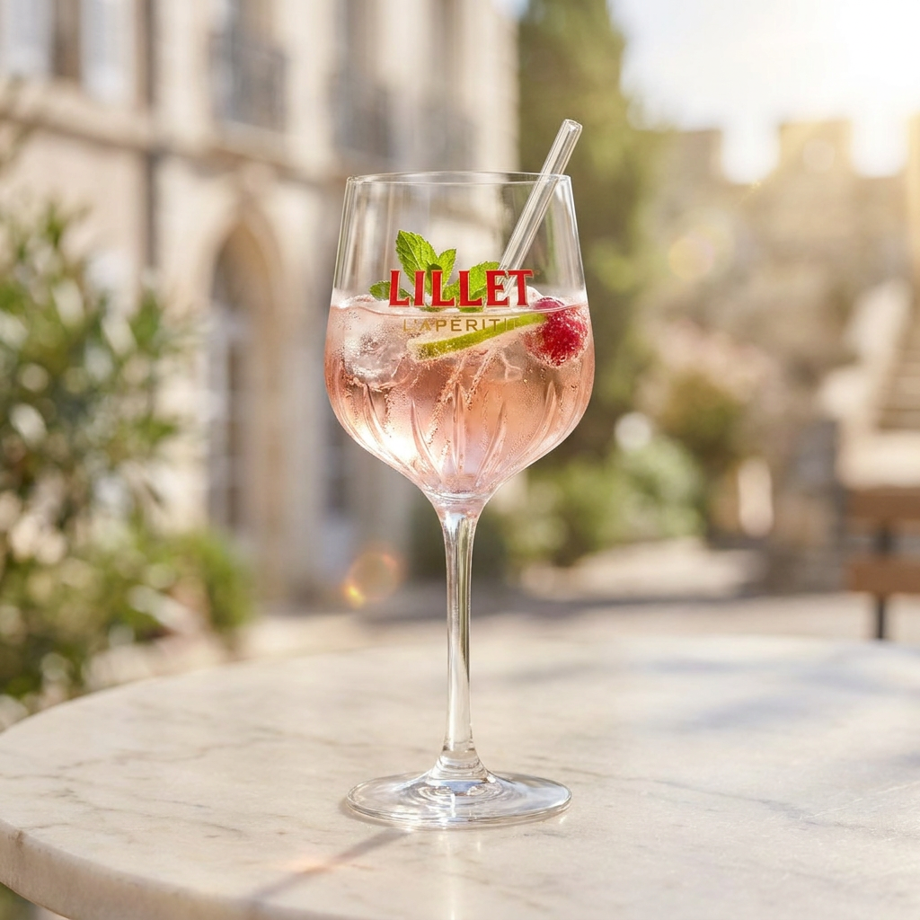 Original Lillet Signature Glas 0,45l Aperitif Weinglas mit Eichstrich und edlem Glasrelief-Design – Ansicht 5
