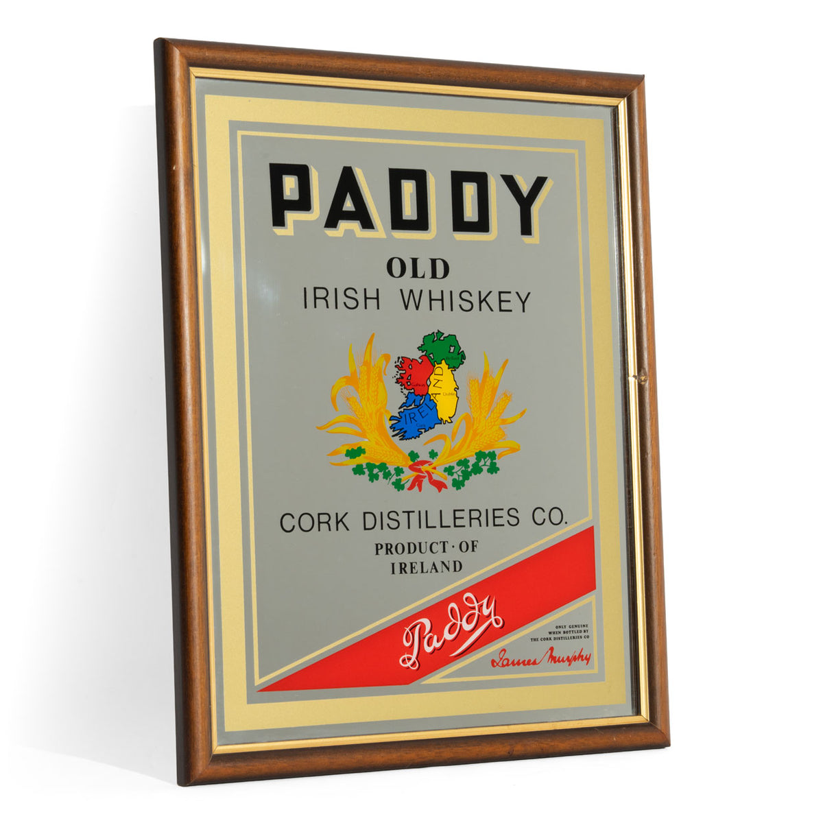 Paddy Whiskey Spiegel Werbespiegel Barutensilien Wandschmuck brauner Rahmen