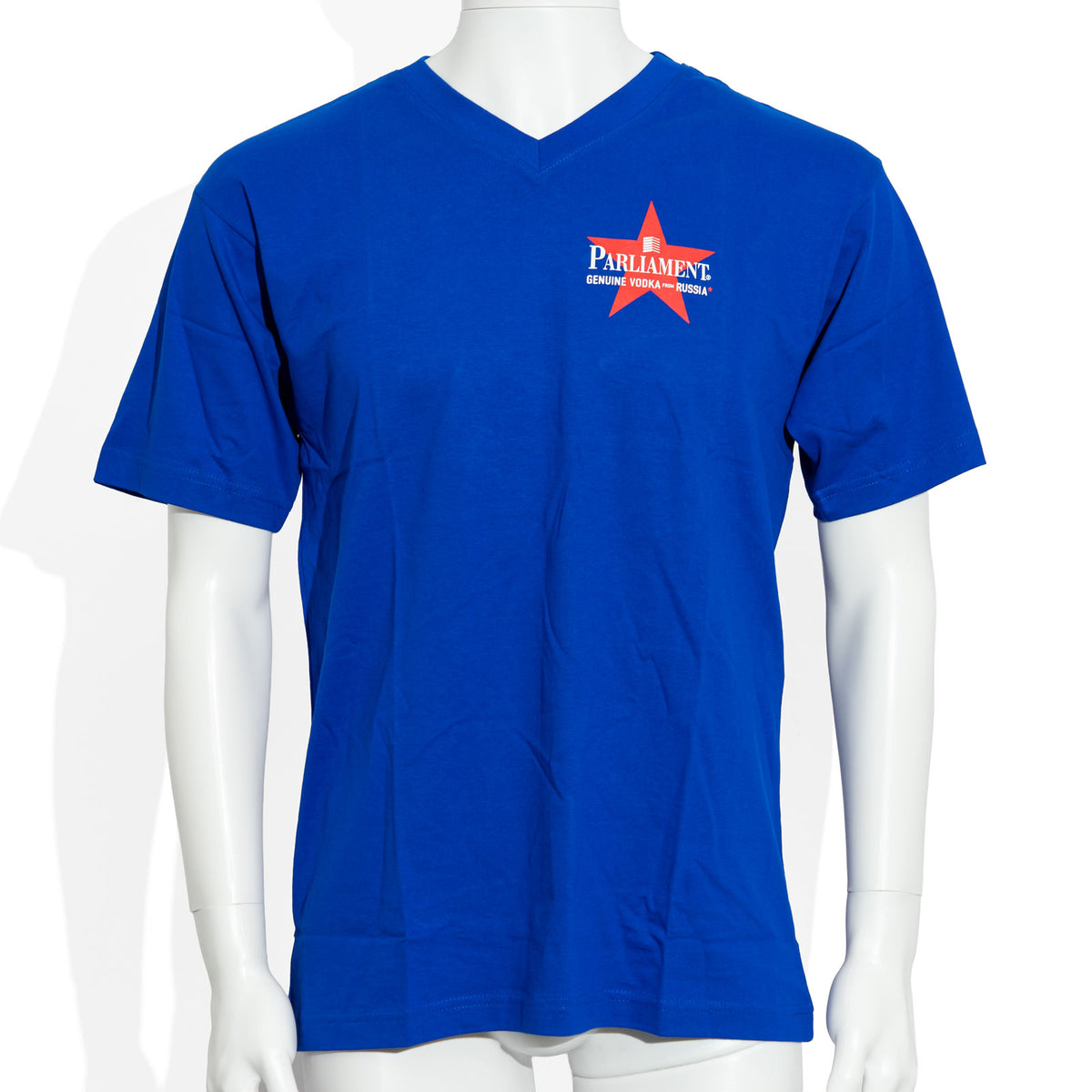 Parlament Vodka Glas Gr, M blau V-Ausschnitt Baumwolle T-Shirt