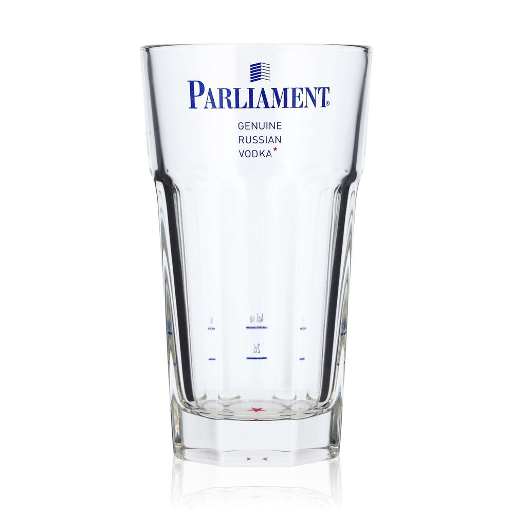 Parliament Vodka Glas 0,32l Becher Kontur blaues Logo 2cl/4cl