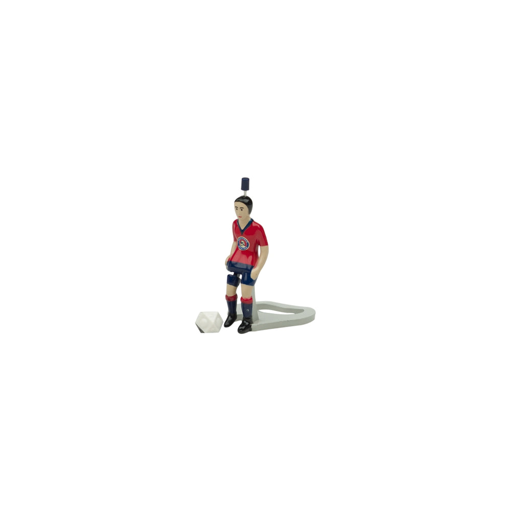 Paulaner Bier Flaschenöffner Tipp Kick Figur mit Ball rot Spieler Trikot Brauer