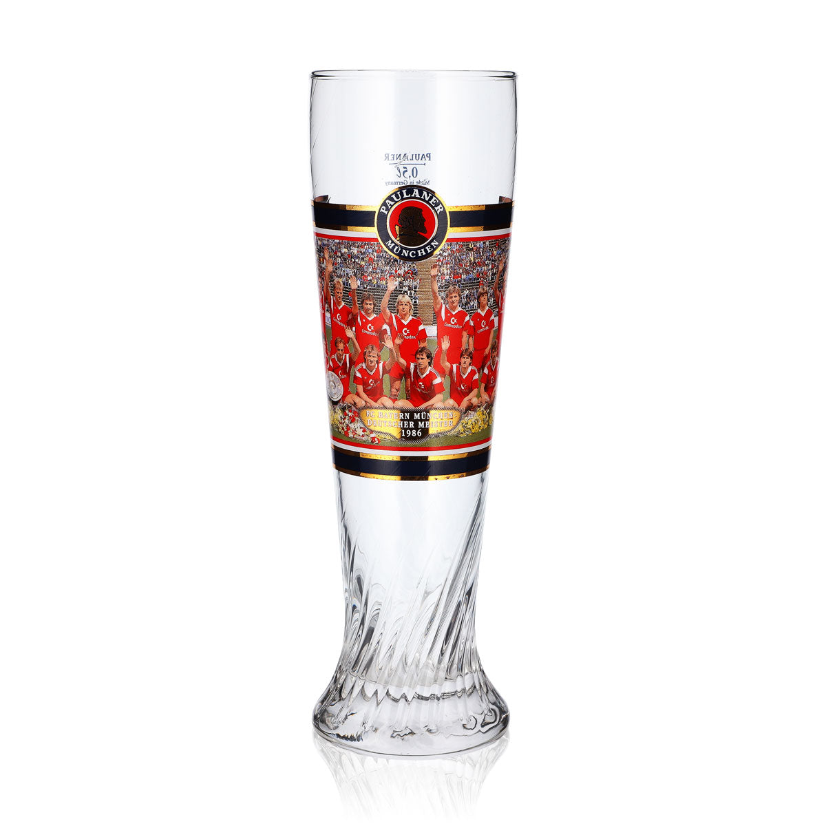 Paulaner Bier Glas Pokal 0,5l FC Bayern München Deutscher Meister 1986 Relief