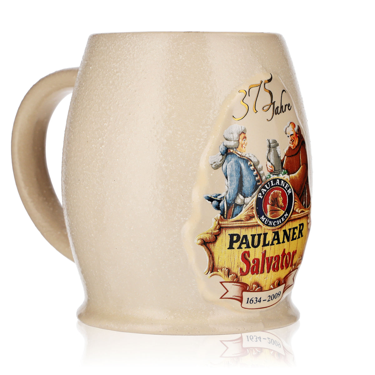 Paulaner Bier Glas Seidel Krug 0,5l Tonkrug Salvator 375 Jahre "1634-2009" – Ansicht 2