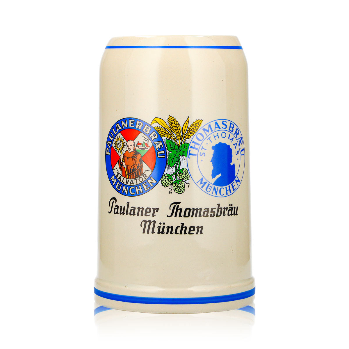 Paulaner Bier Glas Tonkrug 1l Bierseidel Thomasbräu München Rastal Steingut – Ansicht 2