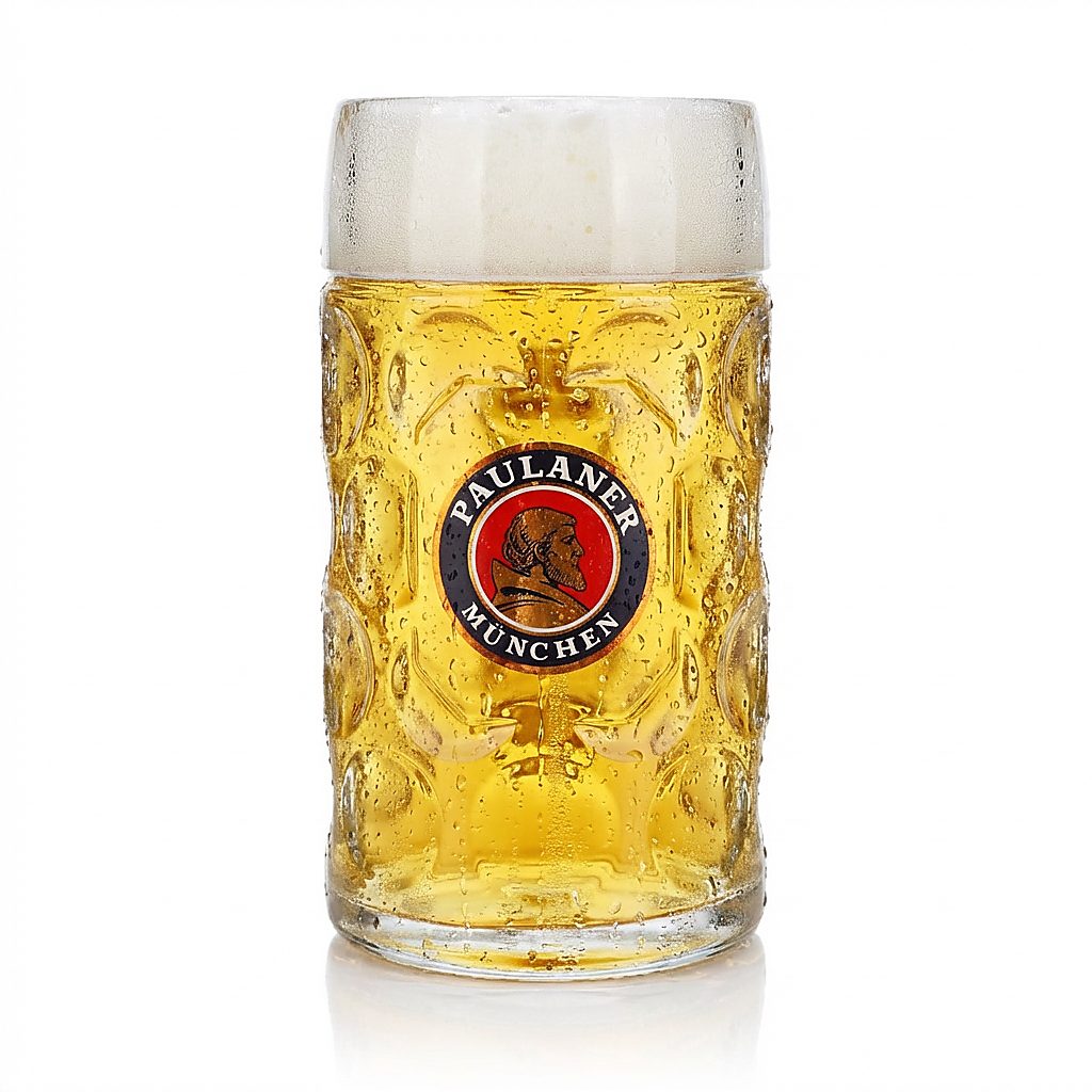 Paulaner Maßkrug Bierglas - 1,0l Punktseidel Humpen mit Eichstrich für Gastronomie