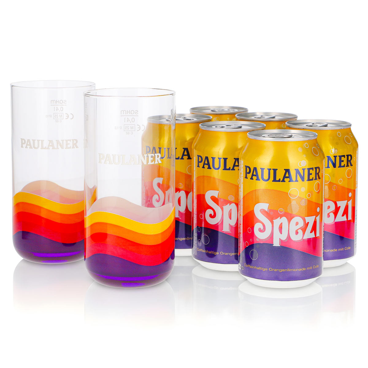 Paulaner Spezi Geschenkset Bundle 8-tlg. 2 Gläser 0,4l + 6 Dosen 0,33l