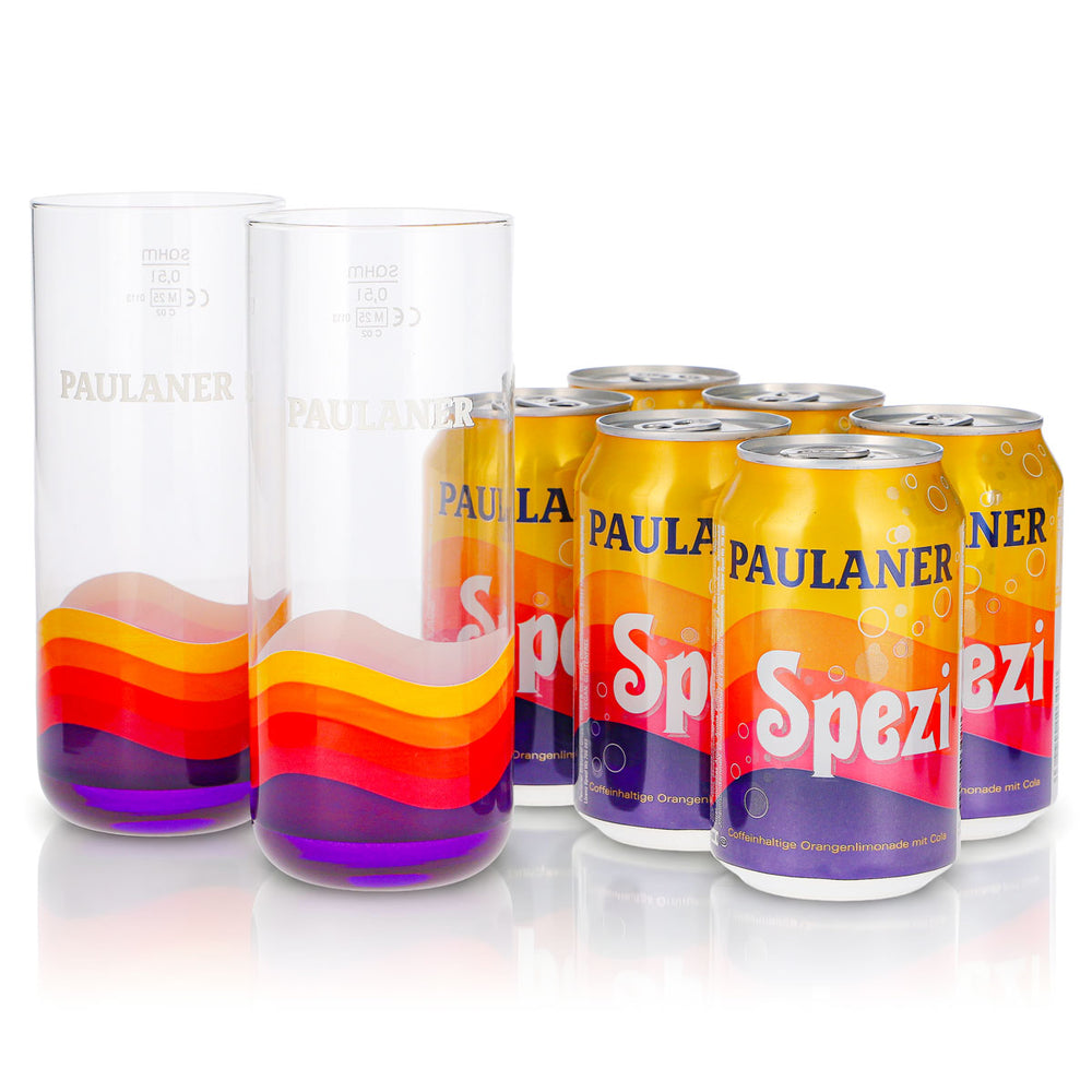 Paulaner Spezi Geschenkset Bundle 8-tlg. 2 Gläser 0,5l + 6 Dosen 0,33l