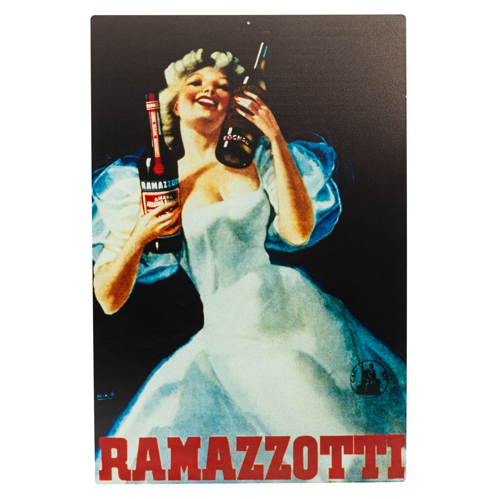 Ramazzotti Likör Blechschild Wanddekoration 60x40 cm Frau m. 2 Flaschen
