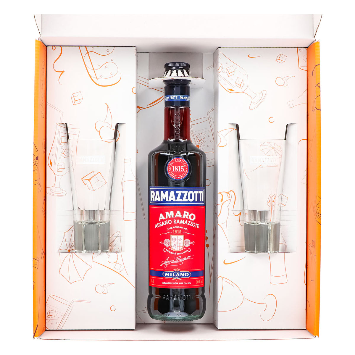 Ramazzotti Likör Geschenkset 0,7l 30% + Longdrinkglas Salute I Orange – Ansicht 4