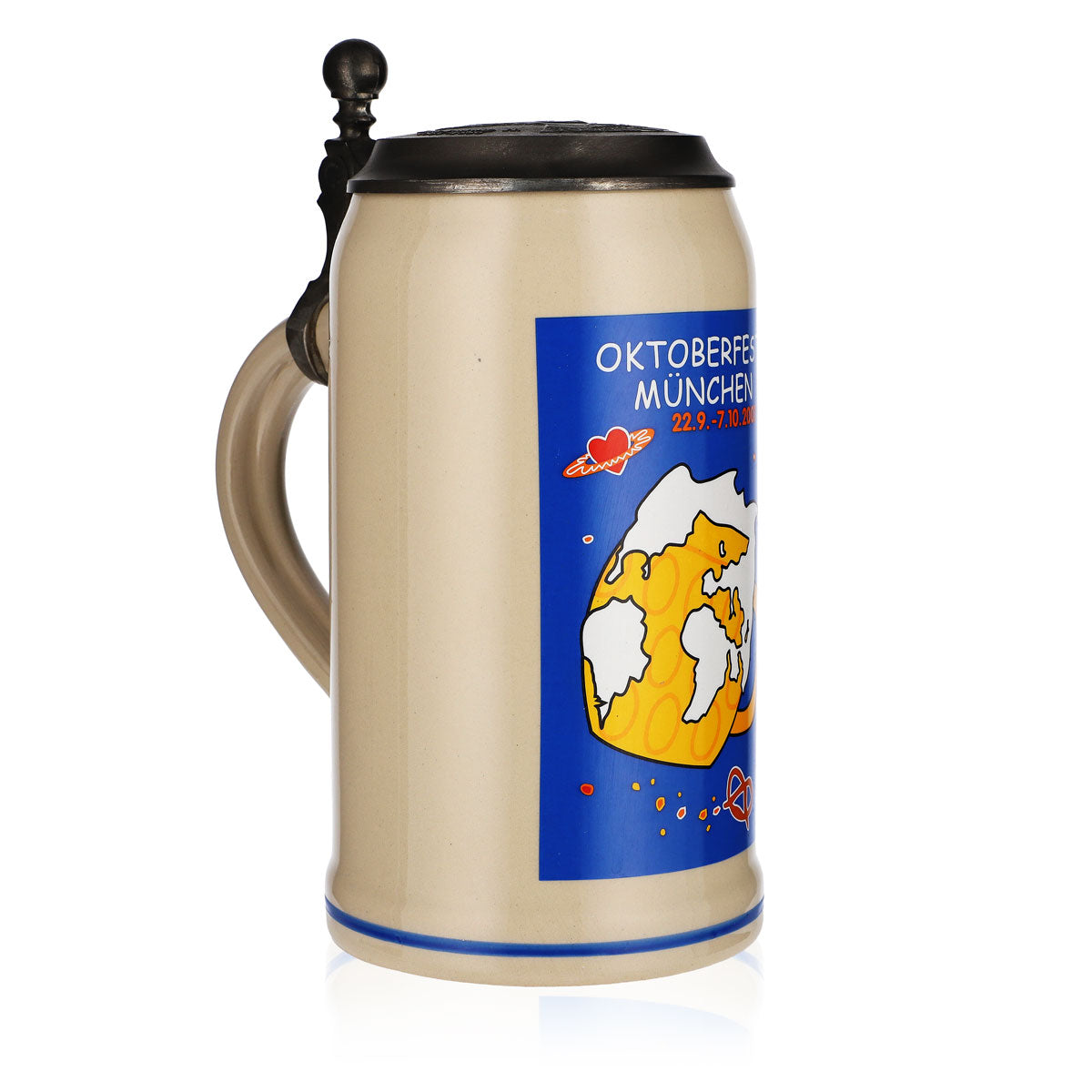 Rastal Bier Glas 1,0l Tonkrug Oktoberfest München 2001 mit Zinndeckel Rastal – Ansicht 2