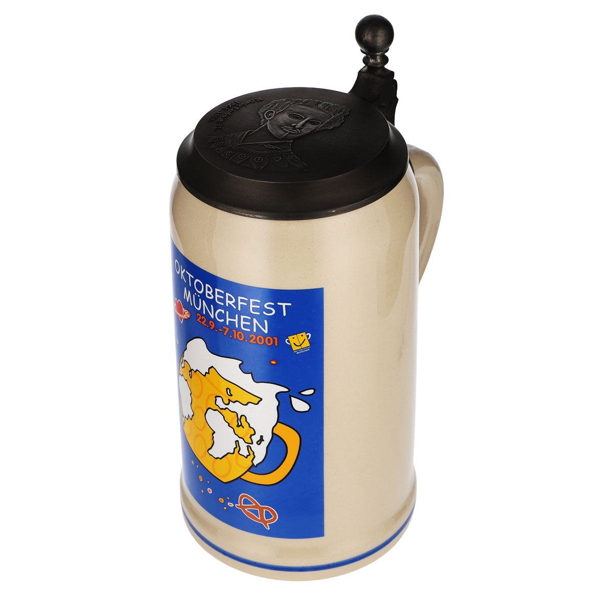 Rastal Bier Glas 1,0l Tonkrug Oktoberfest München 2001 mit Zinndeckel Rastal – Ansicht 5
