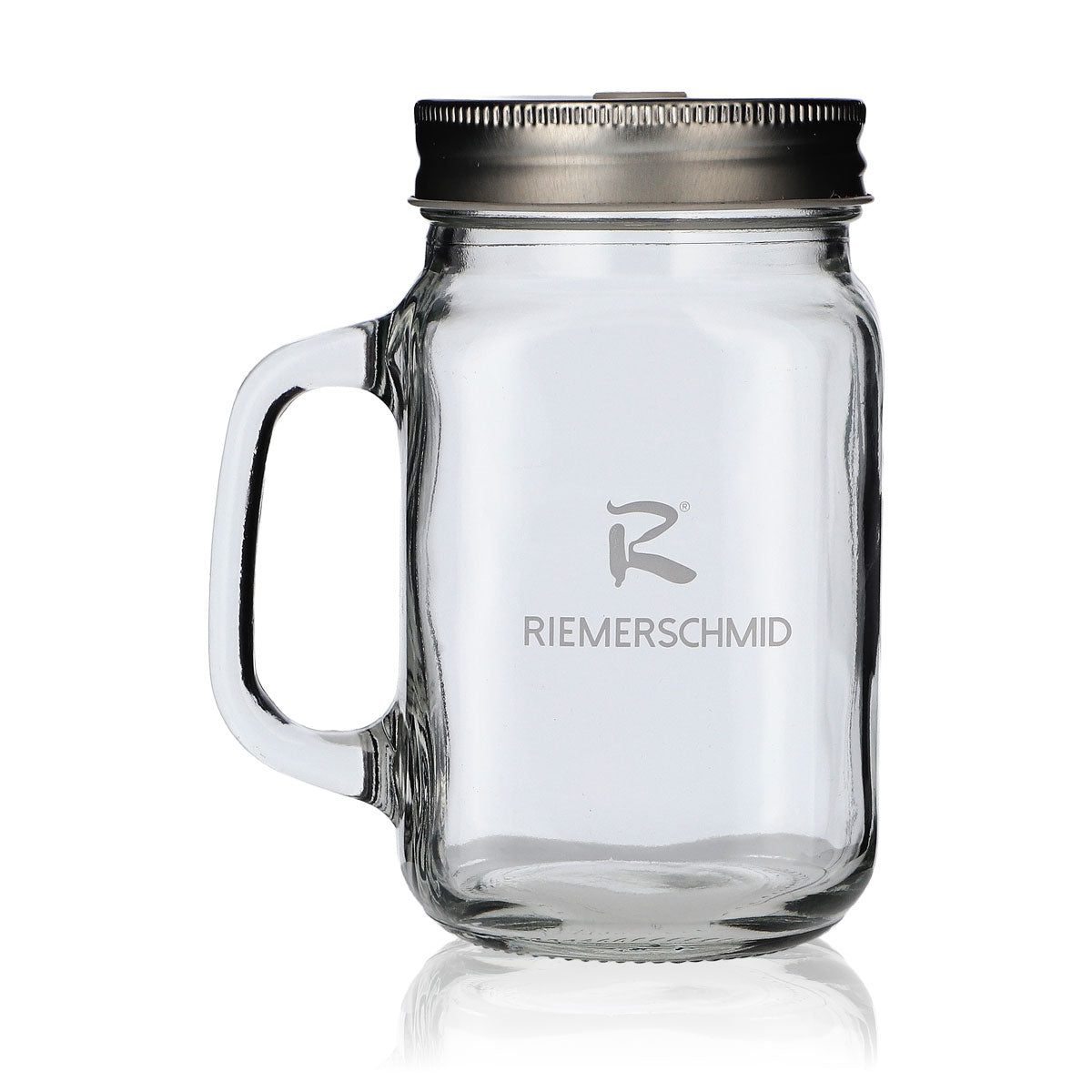 Riemerschmid Henkelkrug Glas 0,49l Mason Jar Deckel Strohhalm Longdrink Cocktail – Ansicht 2