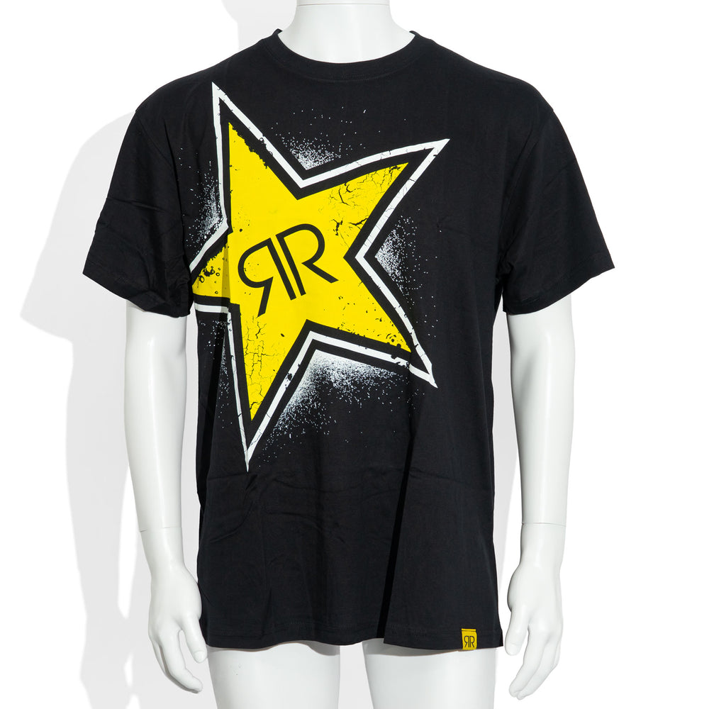 Rockstar Energy Glas Schwarz (Gelber Stern) Unisex Größe L Baumwolle T-Shirt