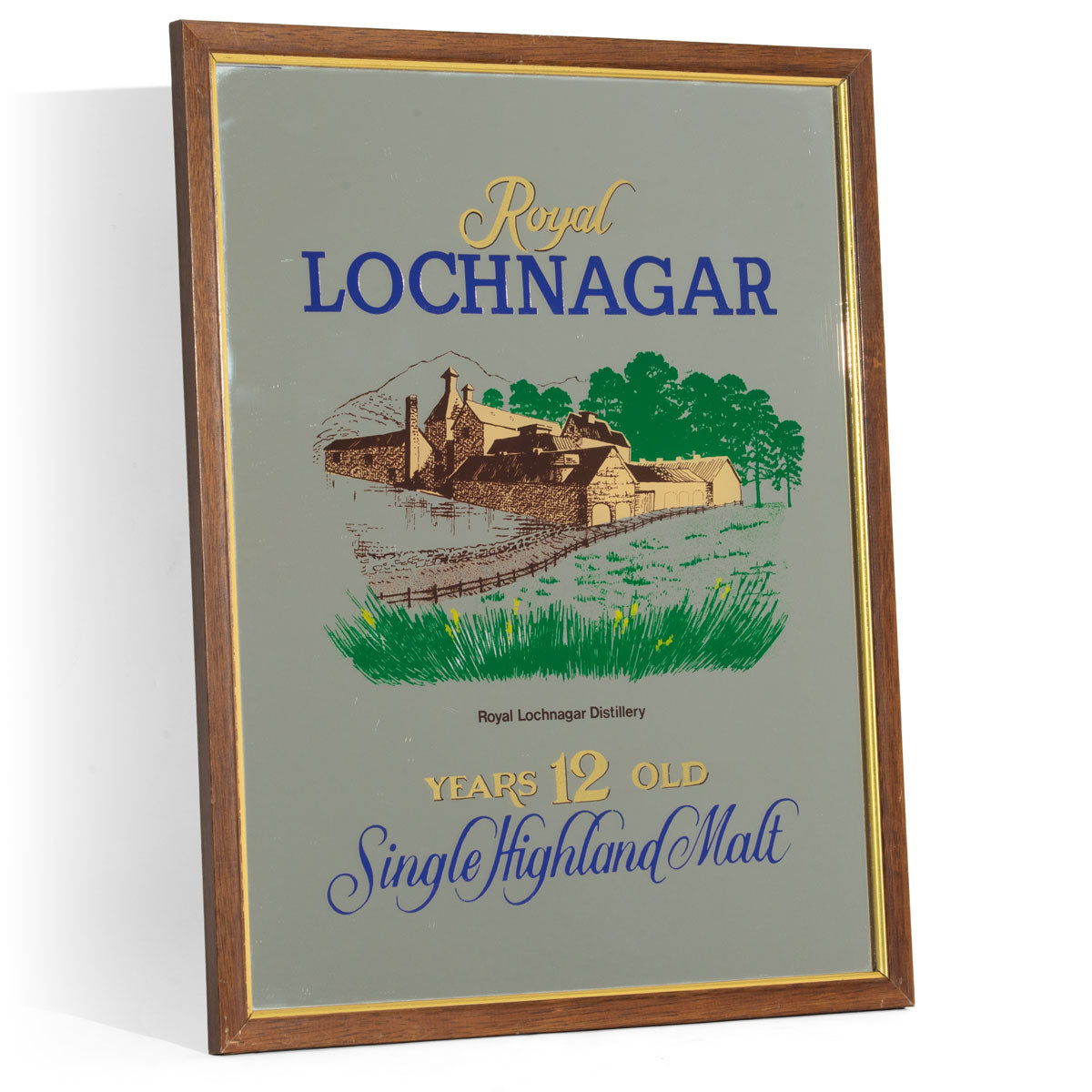 Royal Lochnagar Whiskey Spiegel Werbespiegel Barutensilien Wandschmuck brauner Rahmen