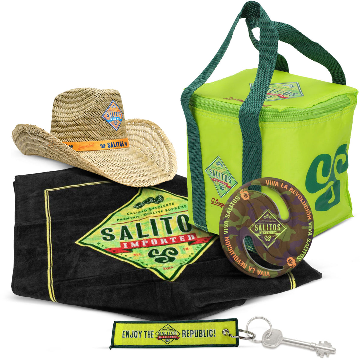 Salitos Beach Bundle Set I aus Badelaken Strohhut Frisbee Kühltasche