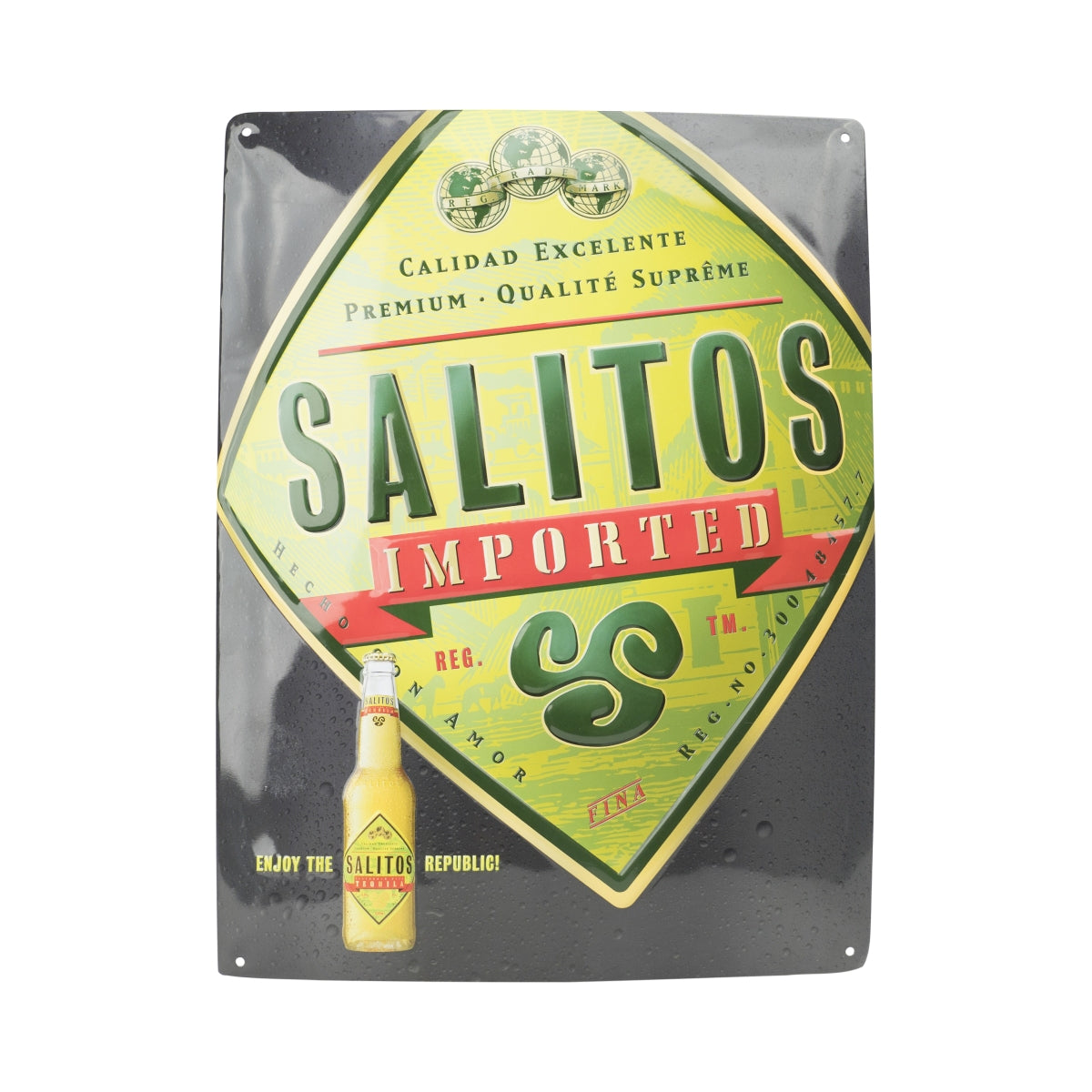Salitos Bier Blechschild 40x30cm "Imported" Schwarz Flasche Wand Werbung Bar
