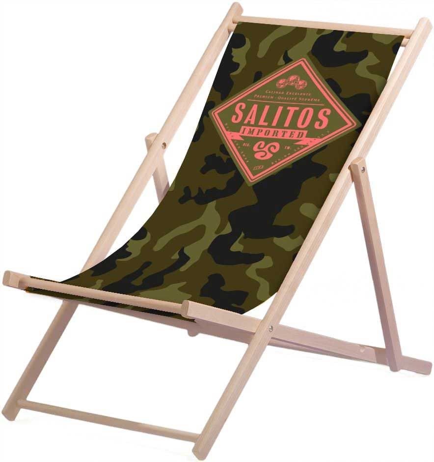 1 Salitos Bier Liegestuhl "Camouflage" aus Buchenholz (FSC) Höhenverstellbar/Klappbar Traglast bis 95 KG neu