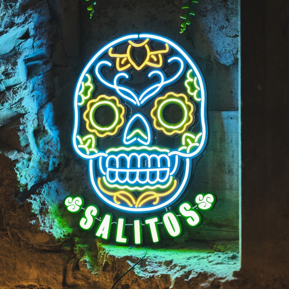 Salitos Leuchtreklame LED Sign Skull Totenkopf Merchandise MBG Bardekoration