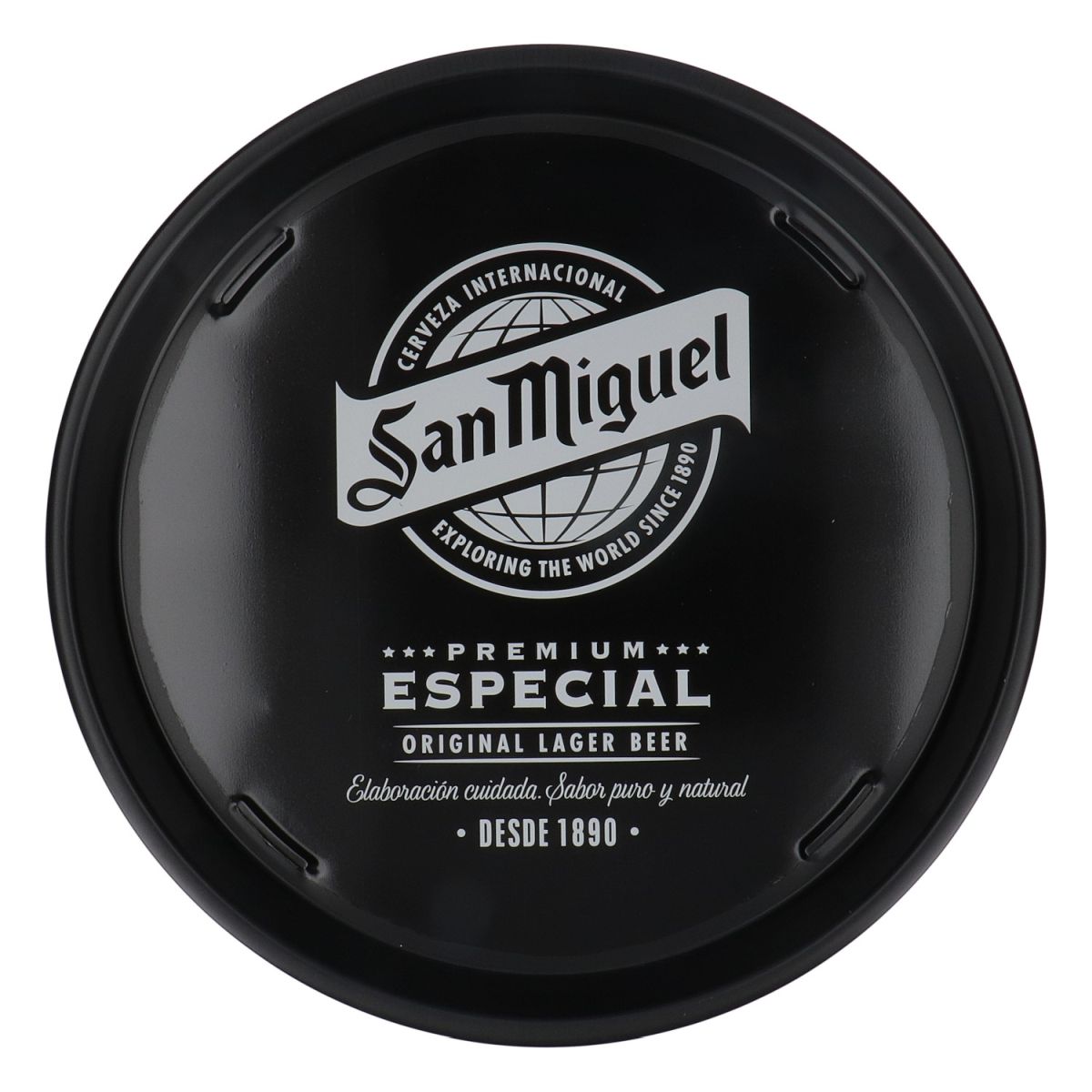 San Miguel Bier Vollmetall Serviertablett Kellnertablett schwarz Rund