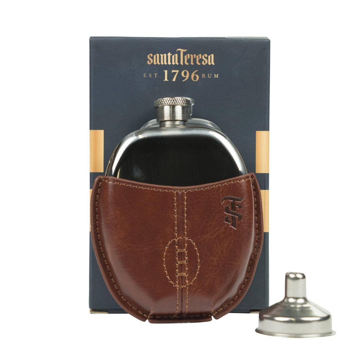 Santa Teresa 1796 Rum Flachmann 95ml Rugby Ball Lederhülle Etui Flask Flatman