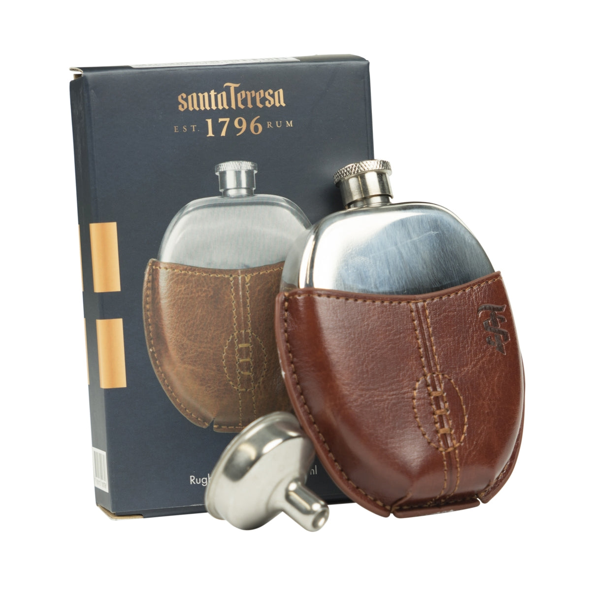 Santa Teresa 1796 Rum Flachmann 95ml Rugby Ball Lederhülle Etui Flask Flatman – Ansicht 4
