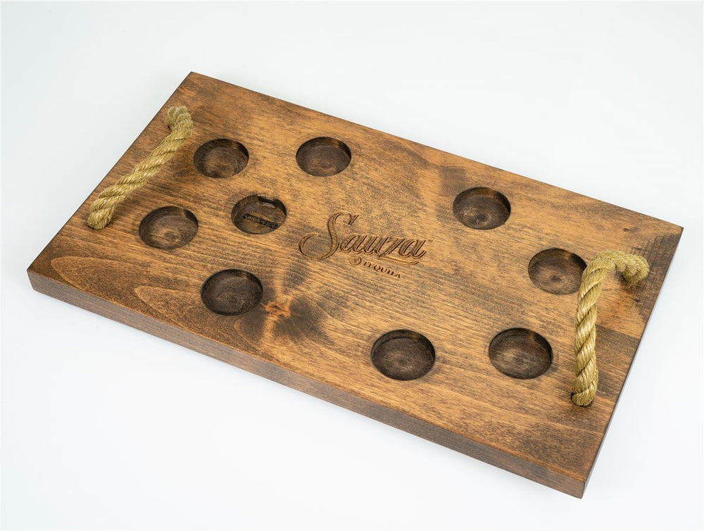 Sauza Tequila Tablett Serviertablett Echtholz Tray für Shot Gläser