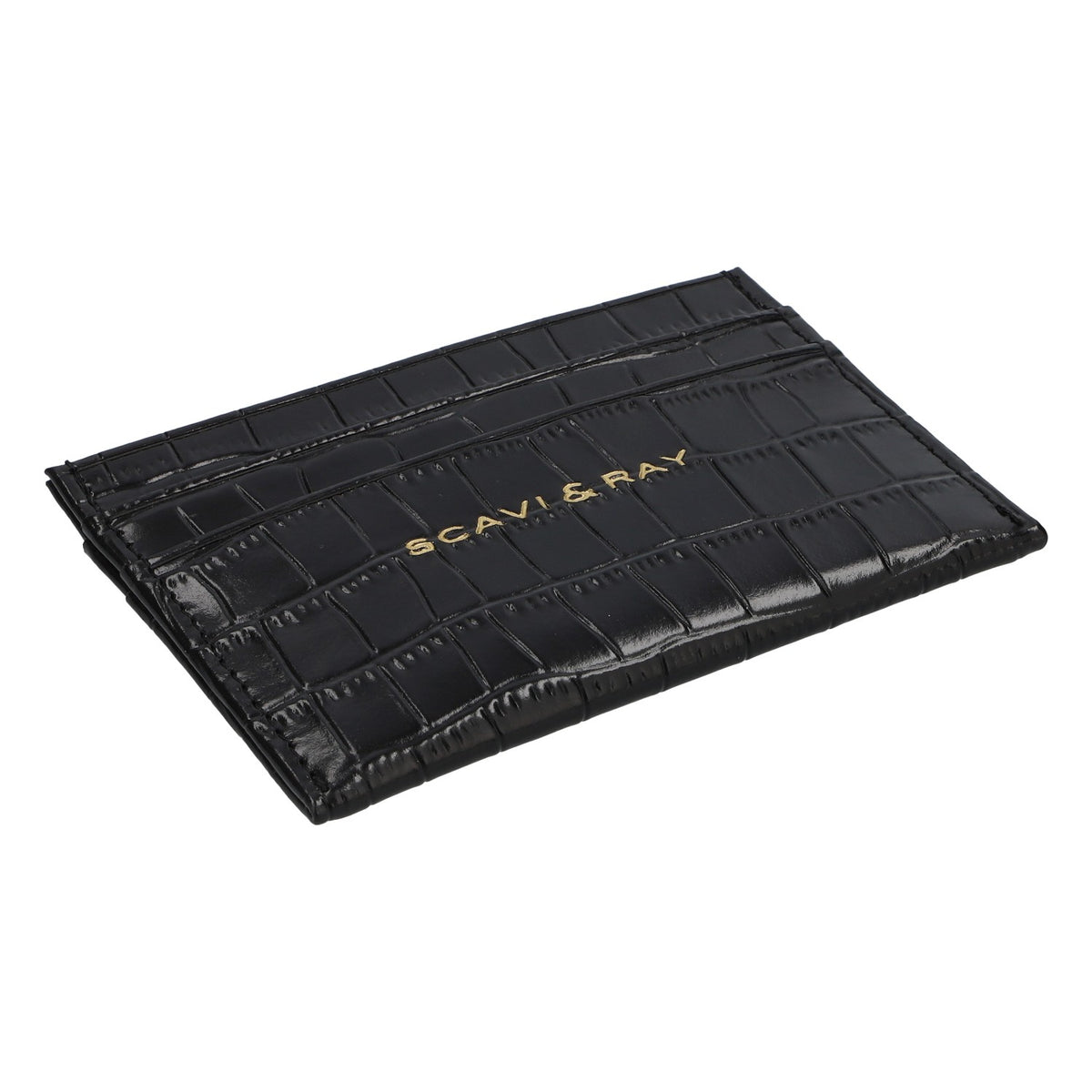 Scavi & Ray Sekt Credit Card Holder Schwarz Brieftasche Visitenkartentasche Kroko Optik – Ansicht 3