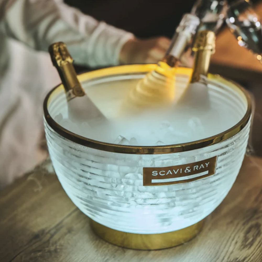 Scavi & Ray Sekt Kühler Flaschenkühler Icecube LED inkl. Netzteil goldrand