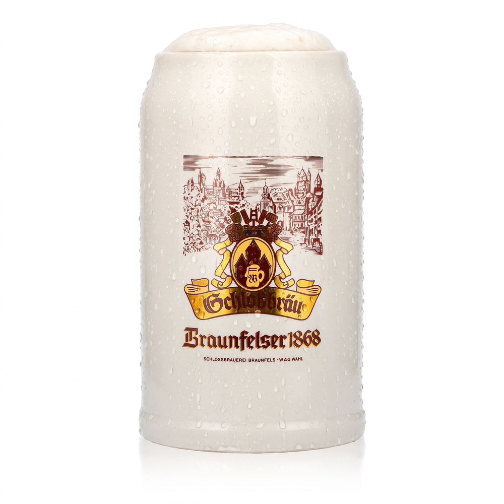 Schlossbräu Bier Glas Tonkrug Bierseidel 1l Braunfelser 1868 Sahm Steingut