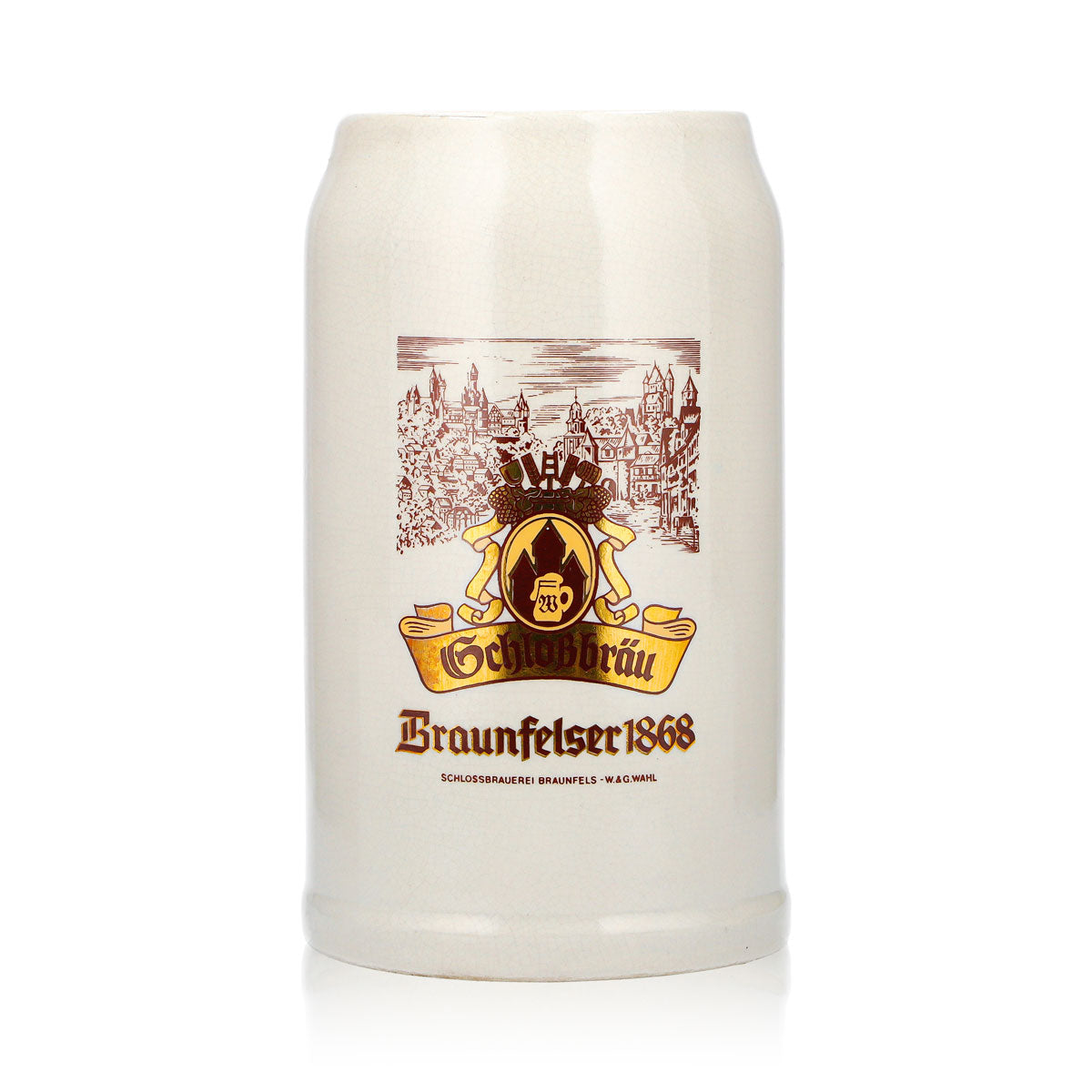 Schlossbräu Bier Glas Tonkrug Bierseidel 1l Braunfelser 1868 Sahm Steingut – Ansicht 2
