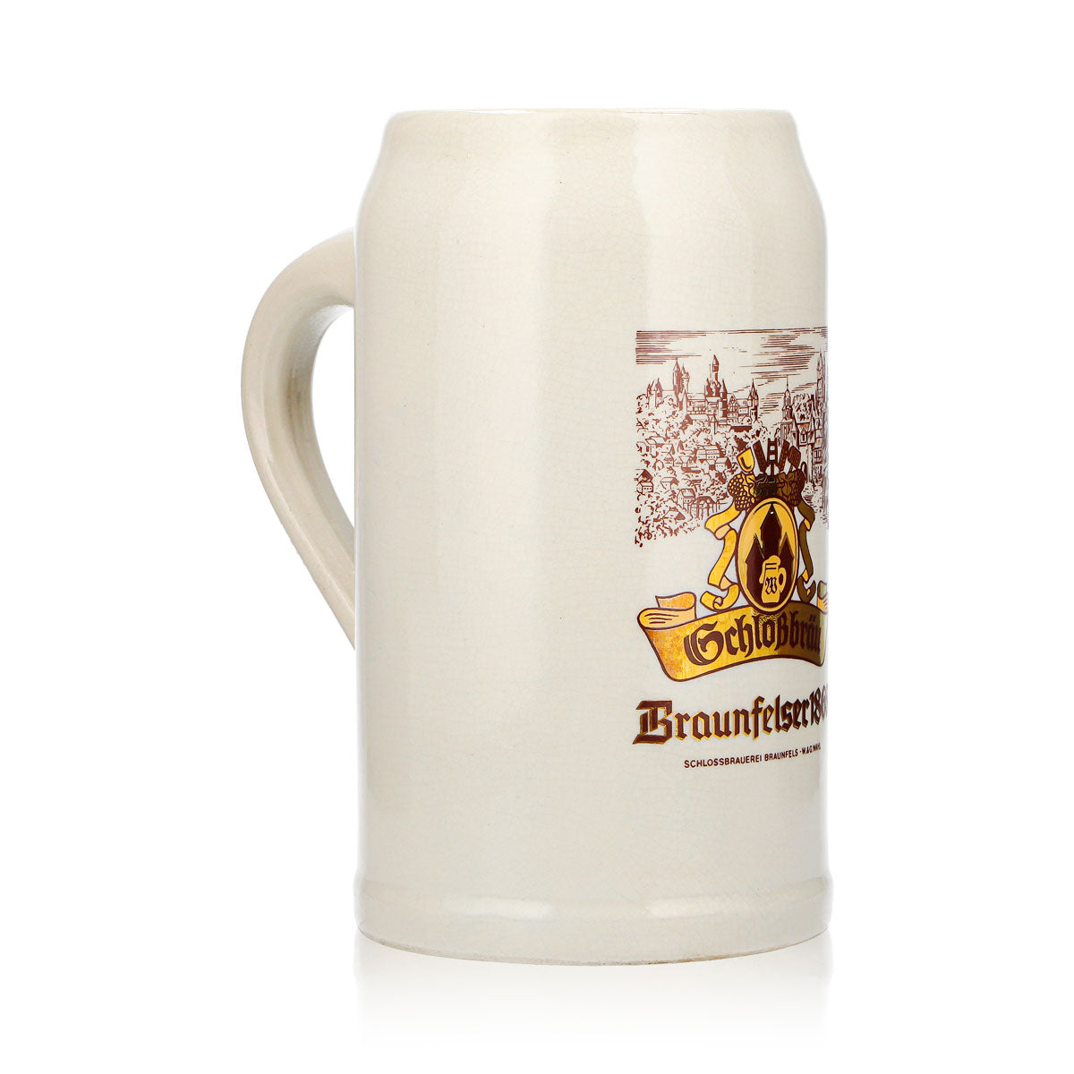 Schlossbräu Bier Glas Tonkrug Bierseidel 1l Braunfelser 1868 Sahm Steingut – Ansicht 3