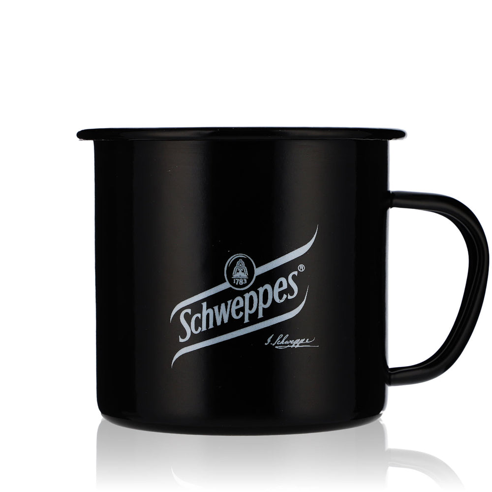 Schweppes Softdrink emailierter Moskow Mule Becher 0,5l Metall Tasse Schwarz