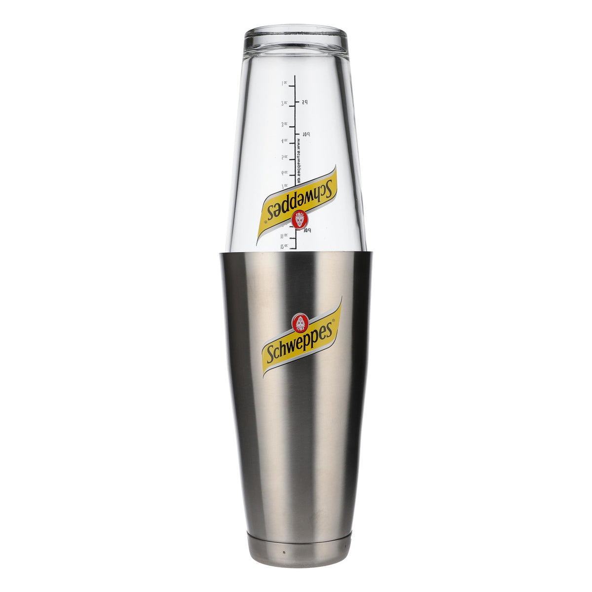 Schweppes Softdrink Shaker Barzubehör Cocktailglas Mixer Edelstahl/Glas