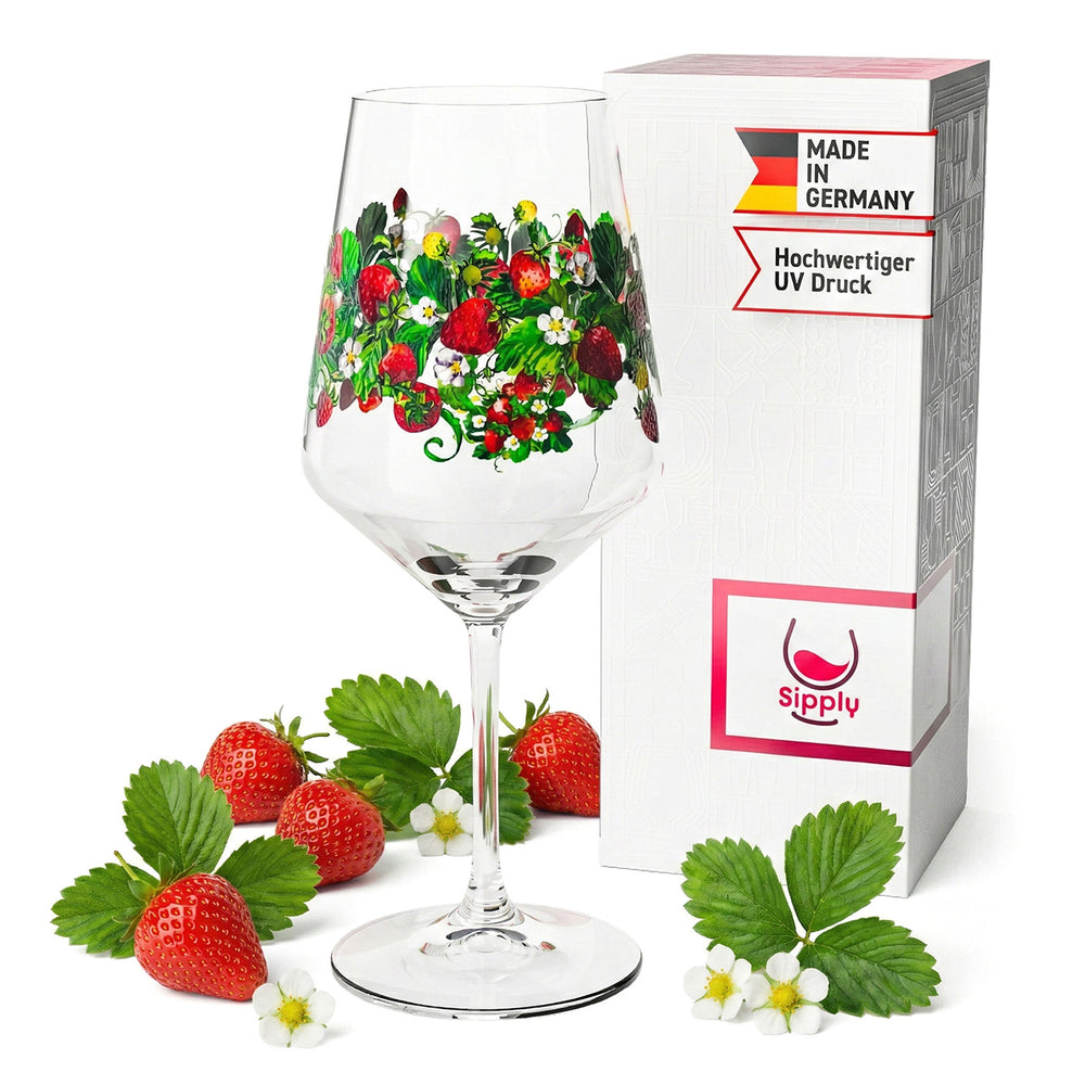 Sipply Aperitifglas Summer Vibes mit Erdbeeren-Motiv für Spritz Getränke Cocktails Wein 0,5l