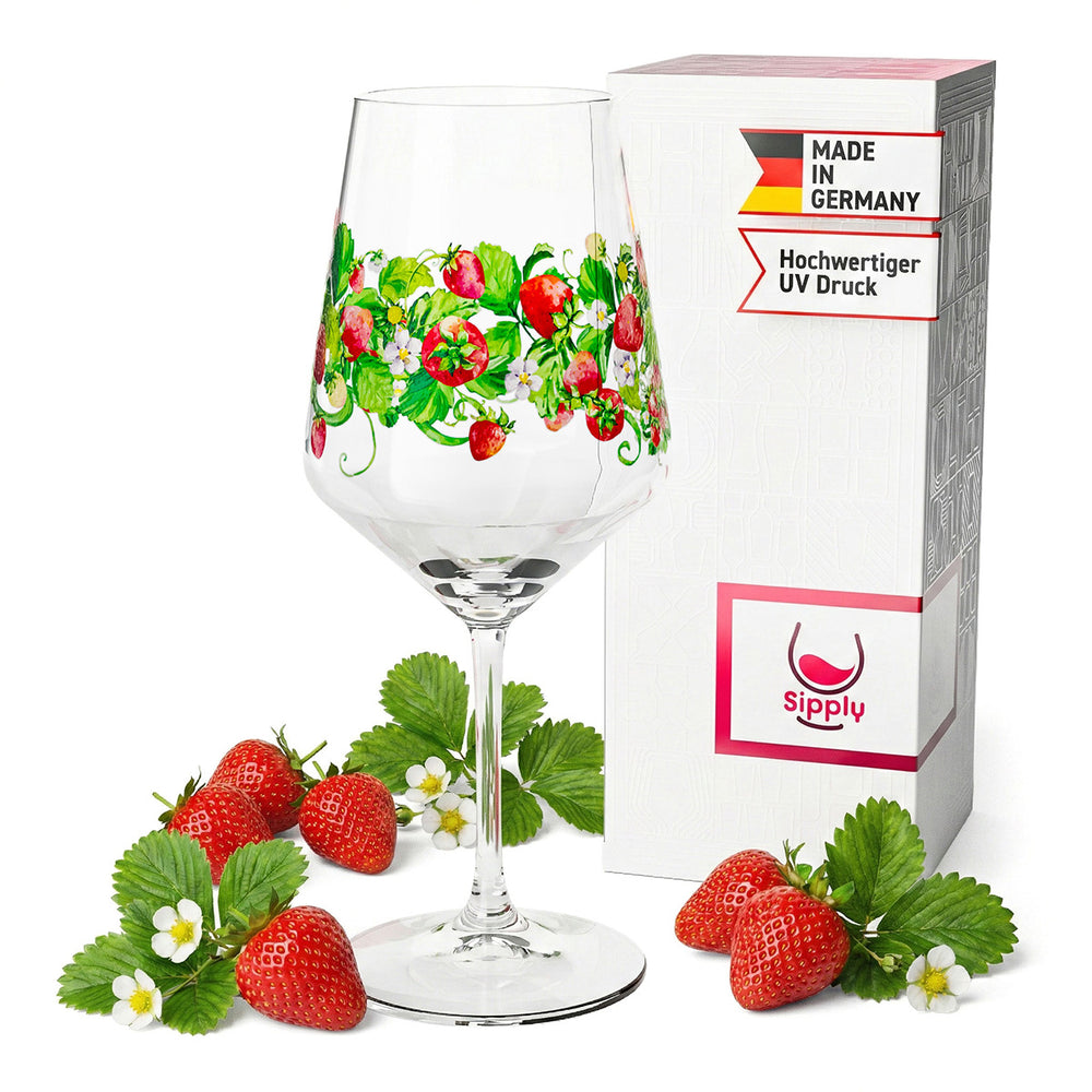 Sipply Aperitifglas Summer Vibes mit Erdbeeren-Motiv für Spritz Getränke Cocktails Wein 0,5l mit Transparenz-Effekt