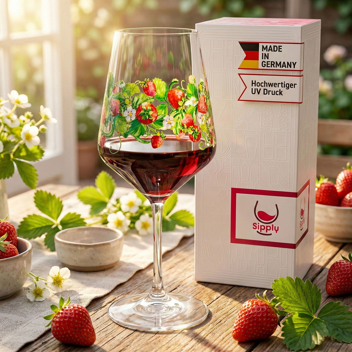 Sipply Aperitifglas Summer Vibes mit Erdbeeren-Motiv für Spritz Getränke Cocktails Wein 0,5l mit – Ansicht 3