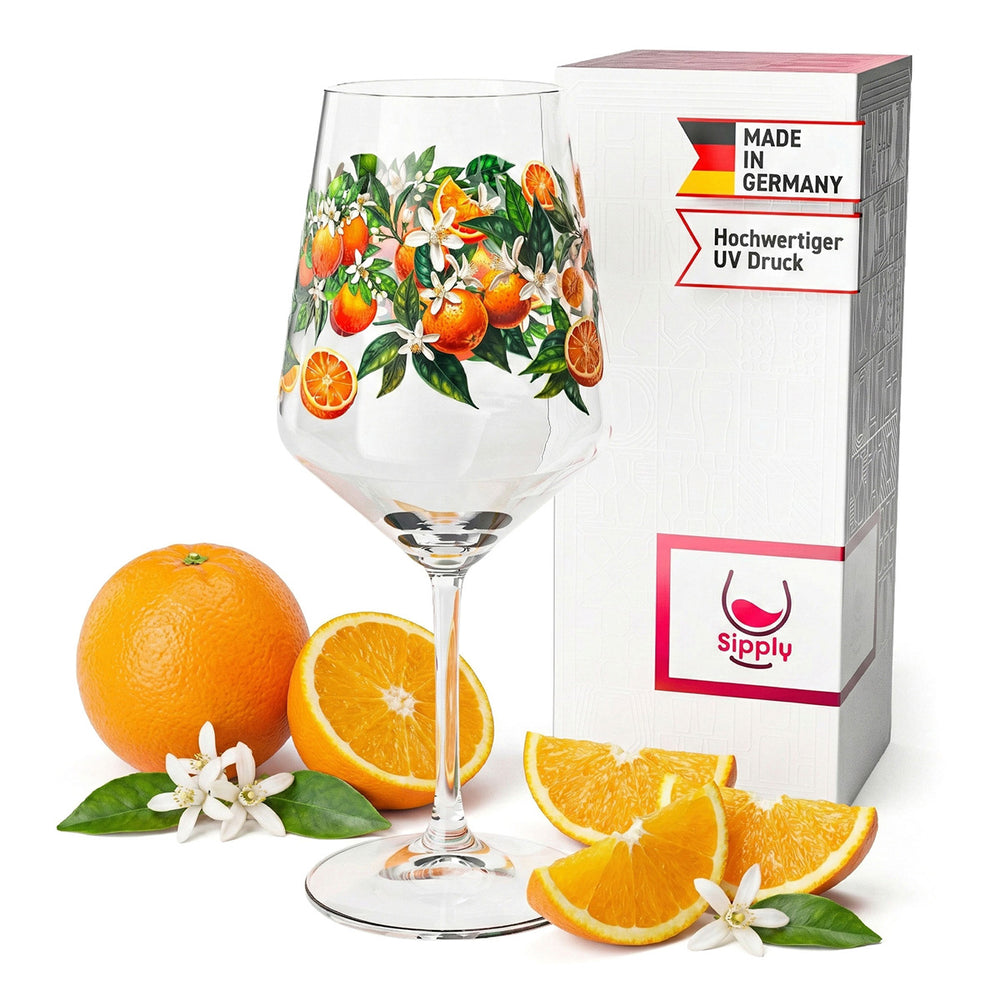 Sipply Aperitifglas Summer Vibes mit Orangen-Motiv für Spritz Getränke Cocktails 0,5l mit Transparenz-Effekt