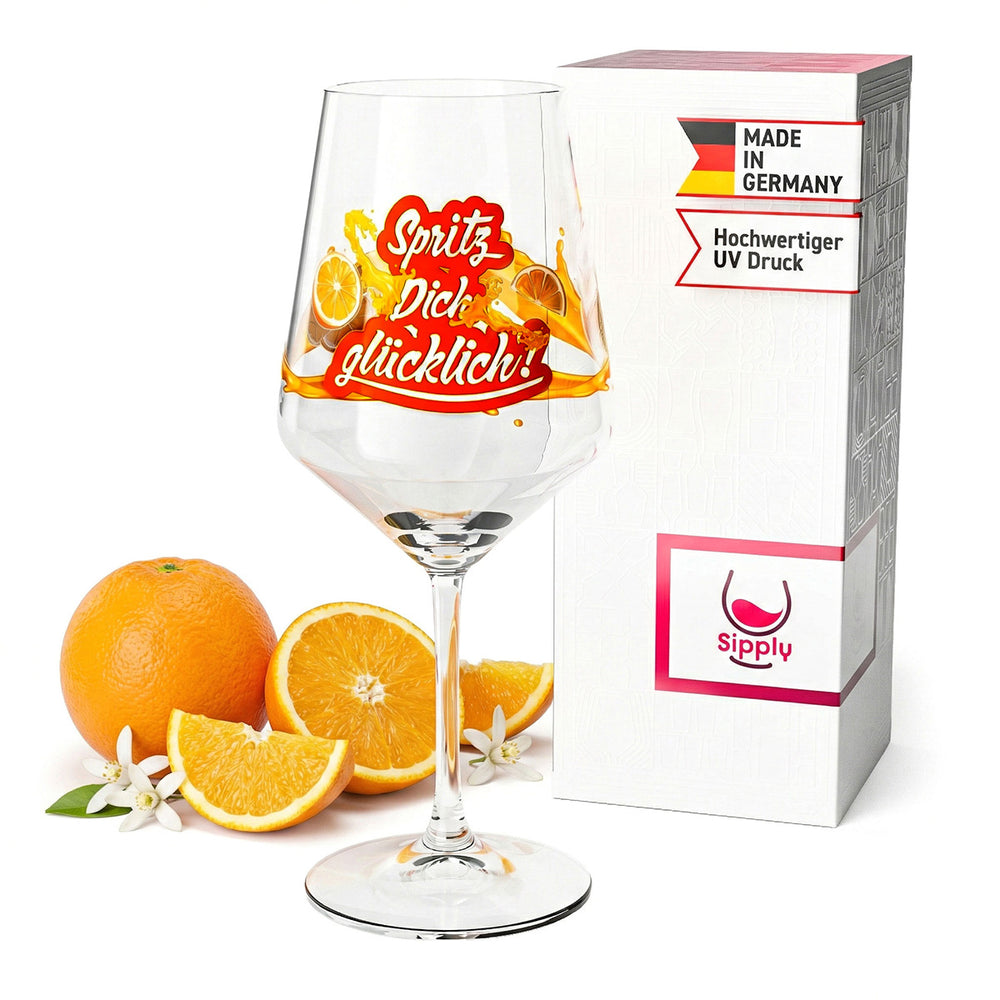 Sipply Aperitifglas Summer Vibes mit Spruch Spritz Dich glücklich! Getränke Cocktails 0,5l mit Transparenz-Effekt