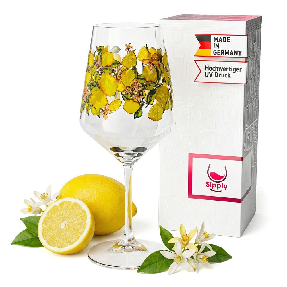 Sipply Aperitifglas Summer Vibes mit Zitronen-Motiv für Spritz Getränke Cocktails 0,5l mit Transparenz-Effekt